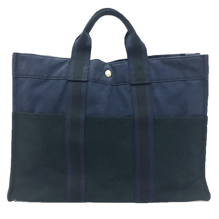 Hermes Garden Tote Canvas Navy and Black