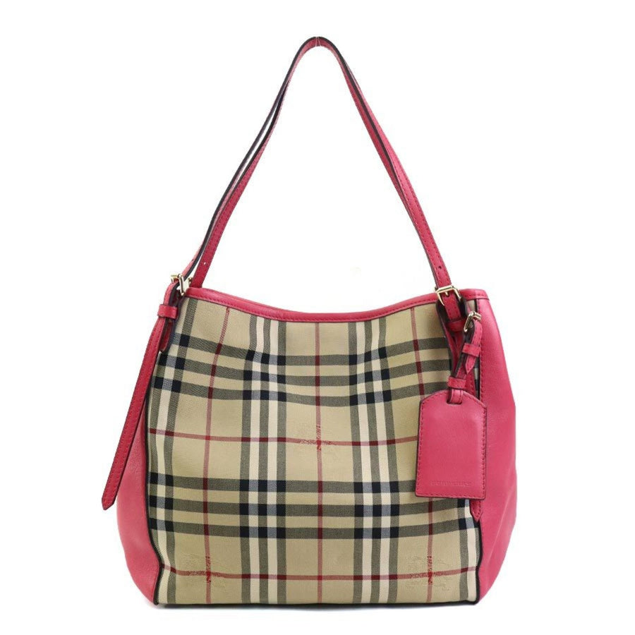 Burberry mall Check Leather Tote Bag