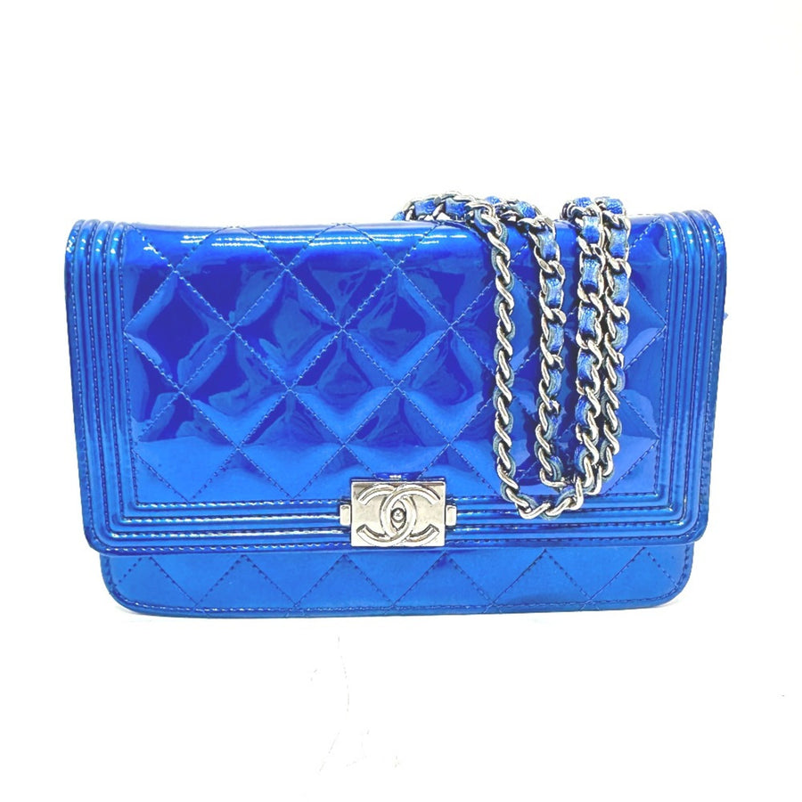 Chanel Boy Chanel Metallic Blue Patent Leather