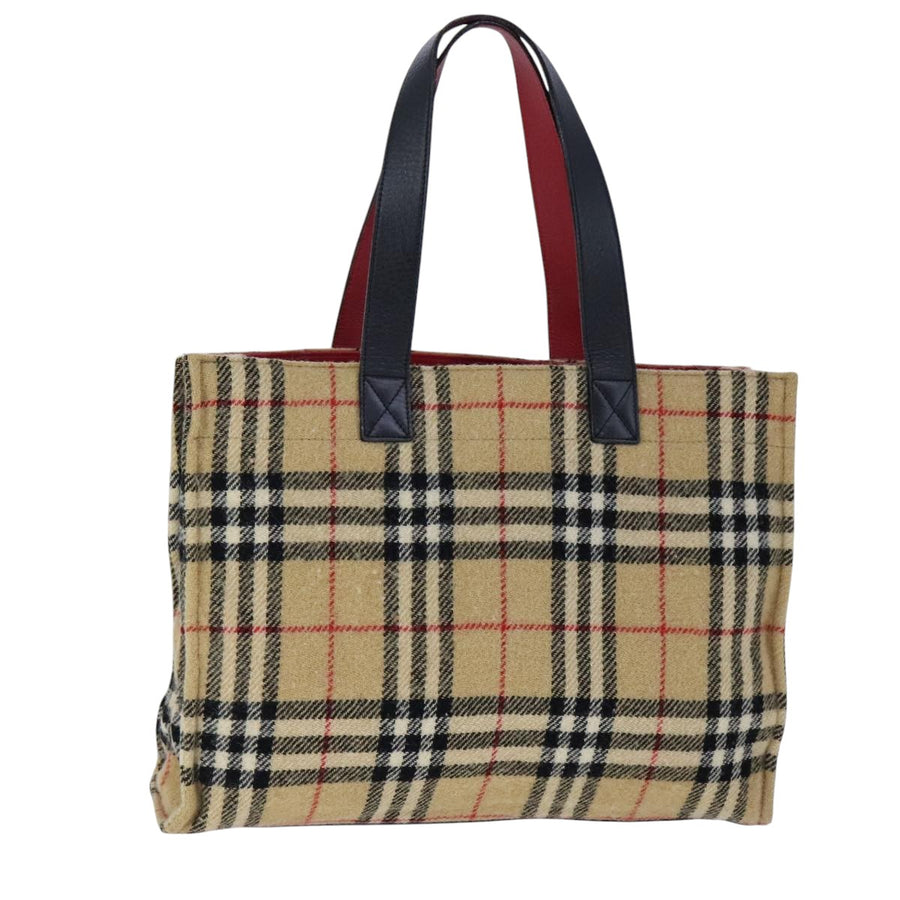 Burberry Check Tote Wool Handbag