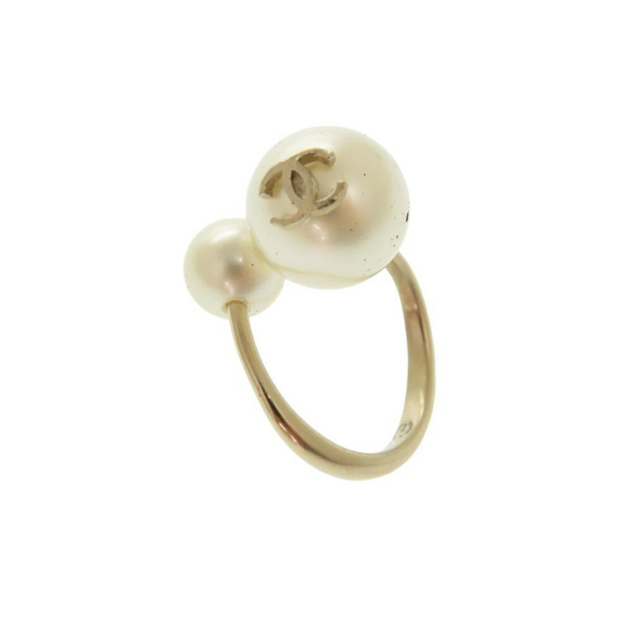 Chanel Double Pearl Ring Gold-Tone Metal