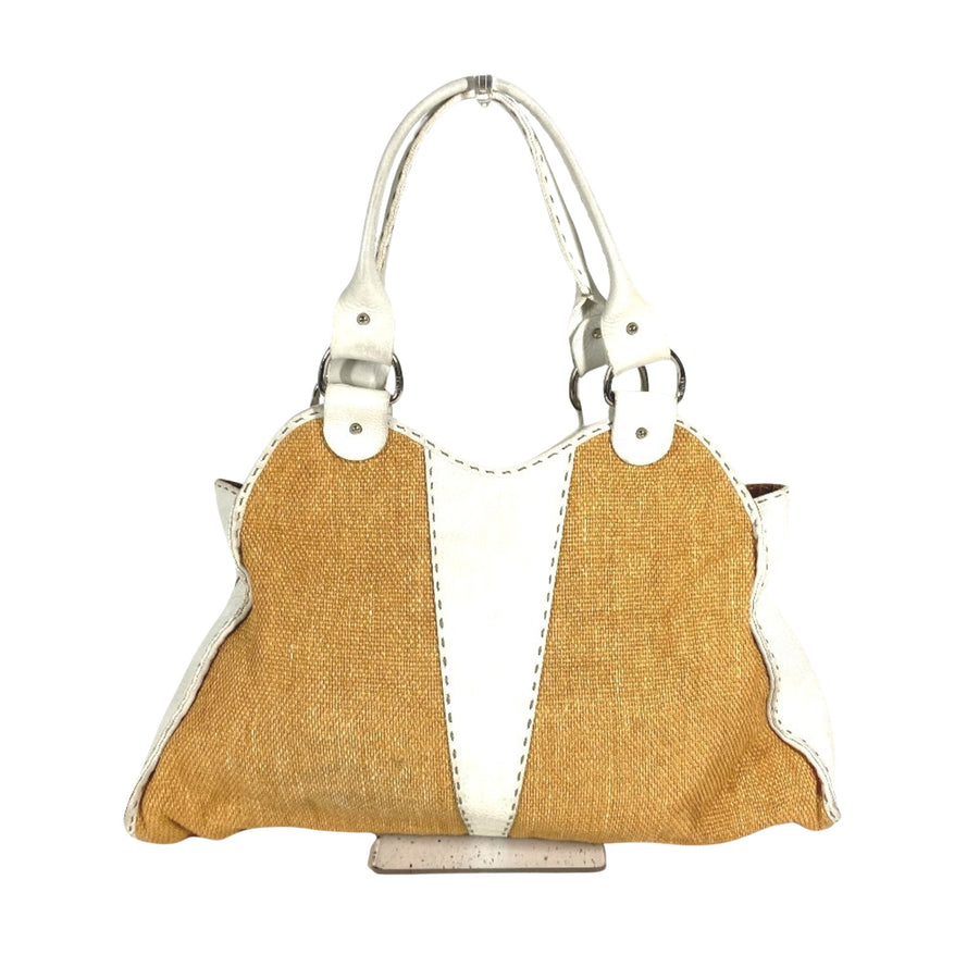 Fendi Woven Shoulder Bag Yellow and White
