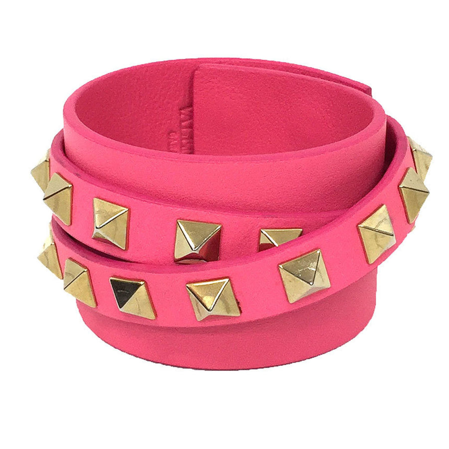 Valentino Rockstud Wrap Bracelet Pink Leather