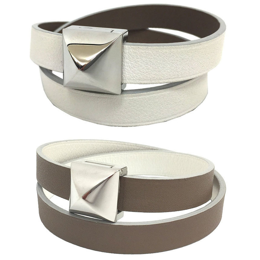 Hermes Double Tour Leather Bracelet Pyramid Closure