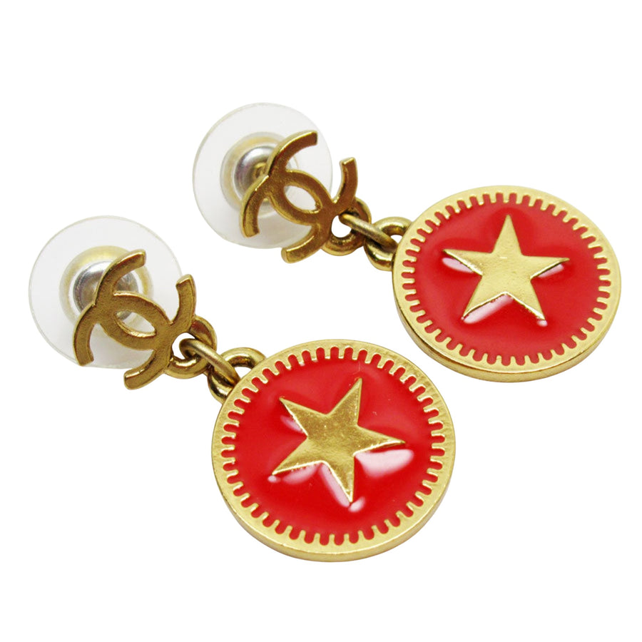 Chanel tar Charm Earring Red Enamel