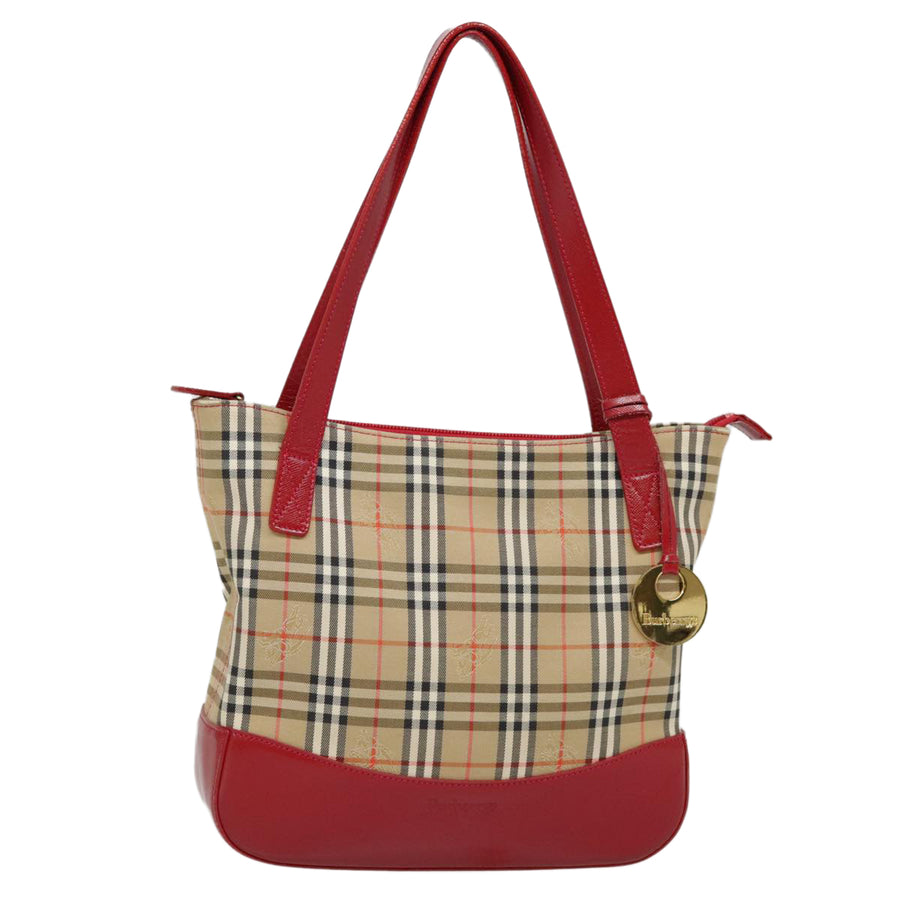 Burberry Red Leather Trim Tote Bag
