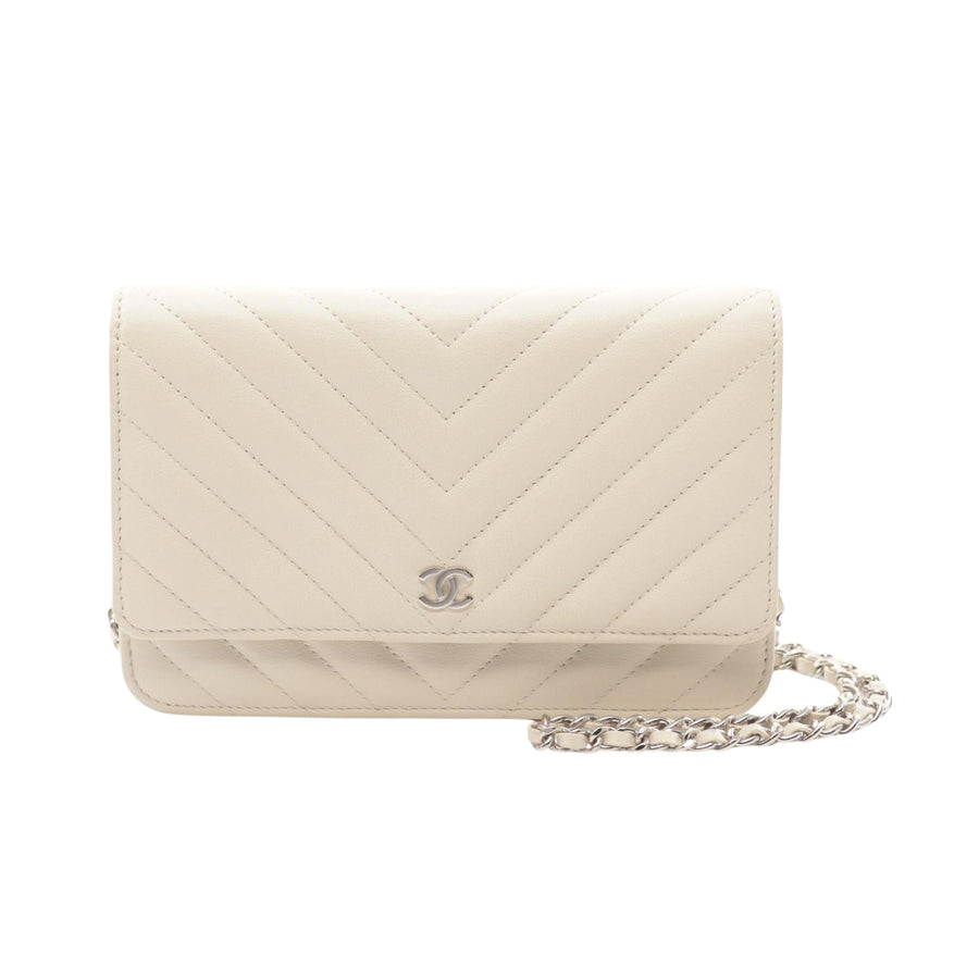 Chanel Chevron Wallet on Chain Beige