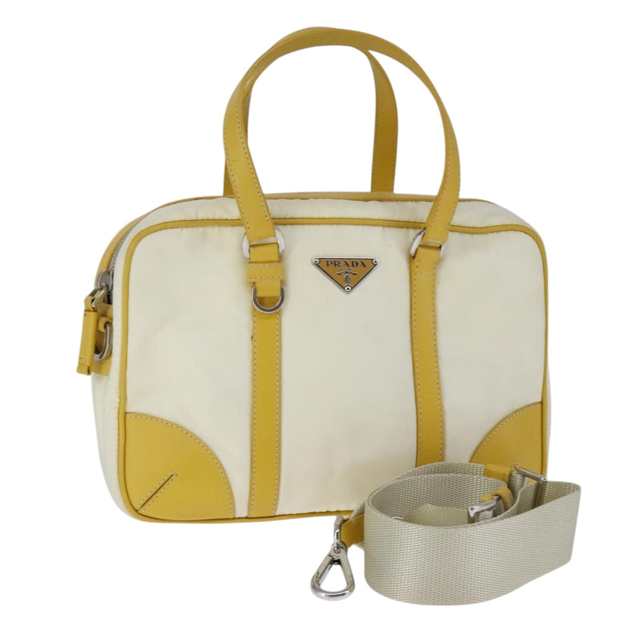 Prada Vintage Nylon Leather Handbag Yellow Trim