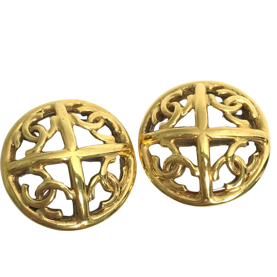 Chanel Vintage Gold Earrings Round Filigree