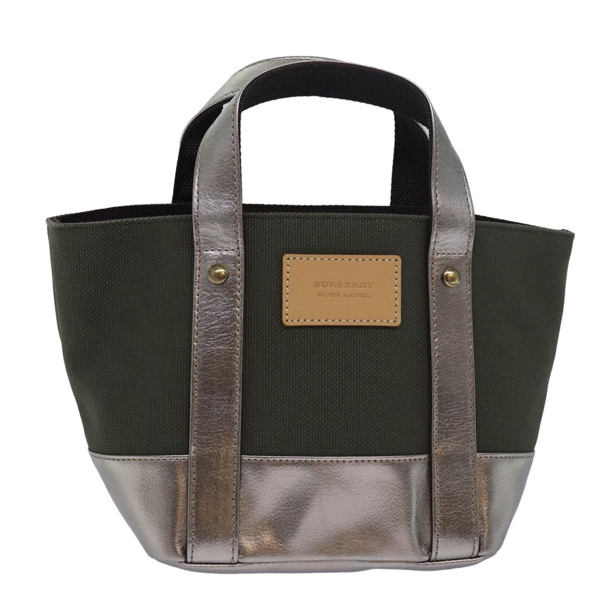 Burberry Mini Tote Bag Olive Canvas Metallic Trim
