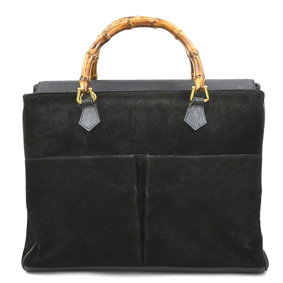 Gucci Suede Leather Tote Bag Bamboo Handle