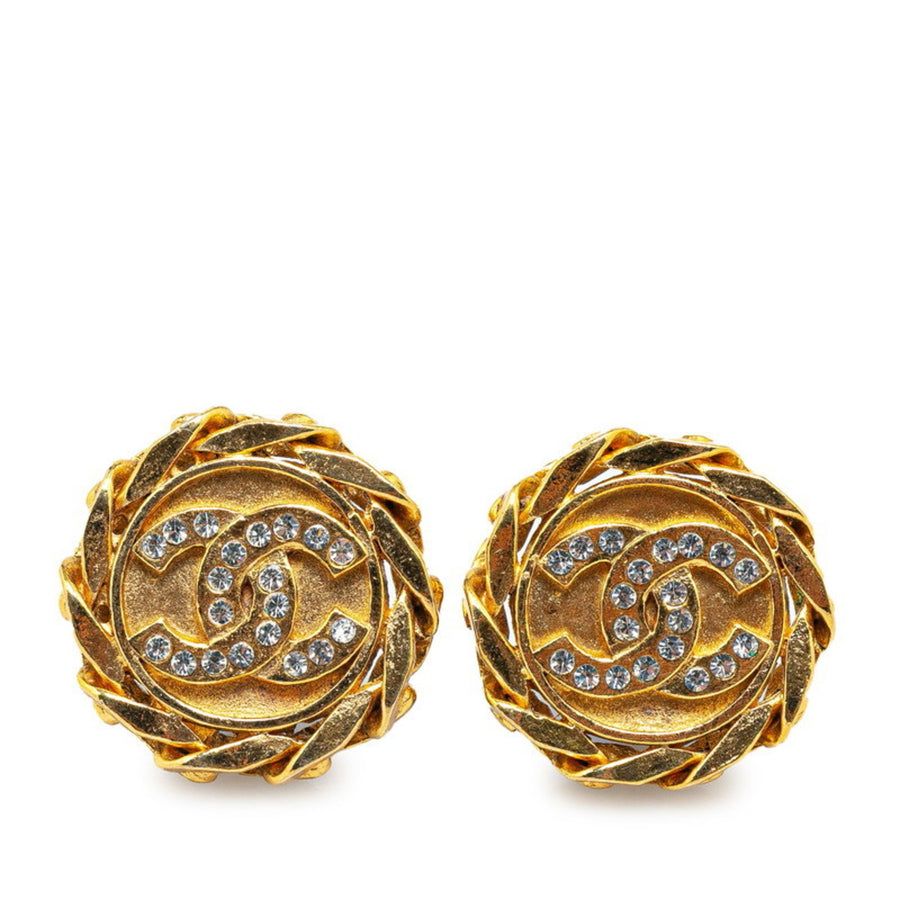 Chanel Vintage CC Logo Earrings Round Crystal