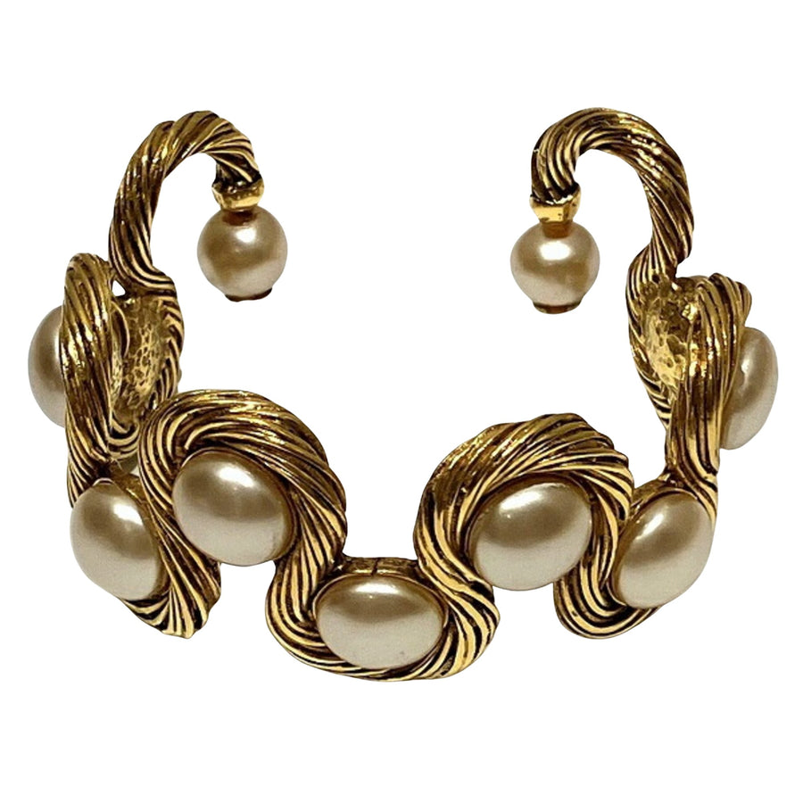 Chanel Pearl Cuff Bracelet Gold Twisted Design