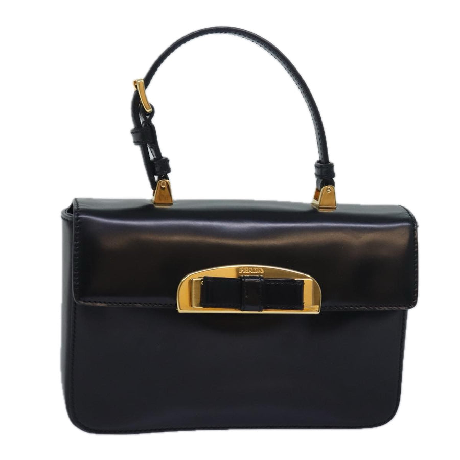 Prada Bow Detail Top Handle Bag Black Leather