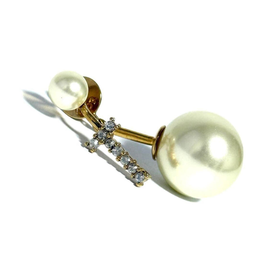Dior Pearl Crystal Earrings GoldTone Triomphe Style
