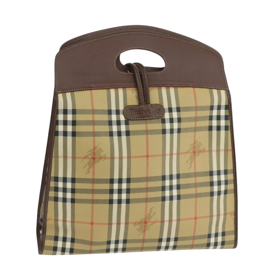 Burberry Check Tote Brown Leather Trim