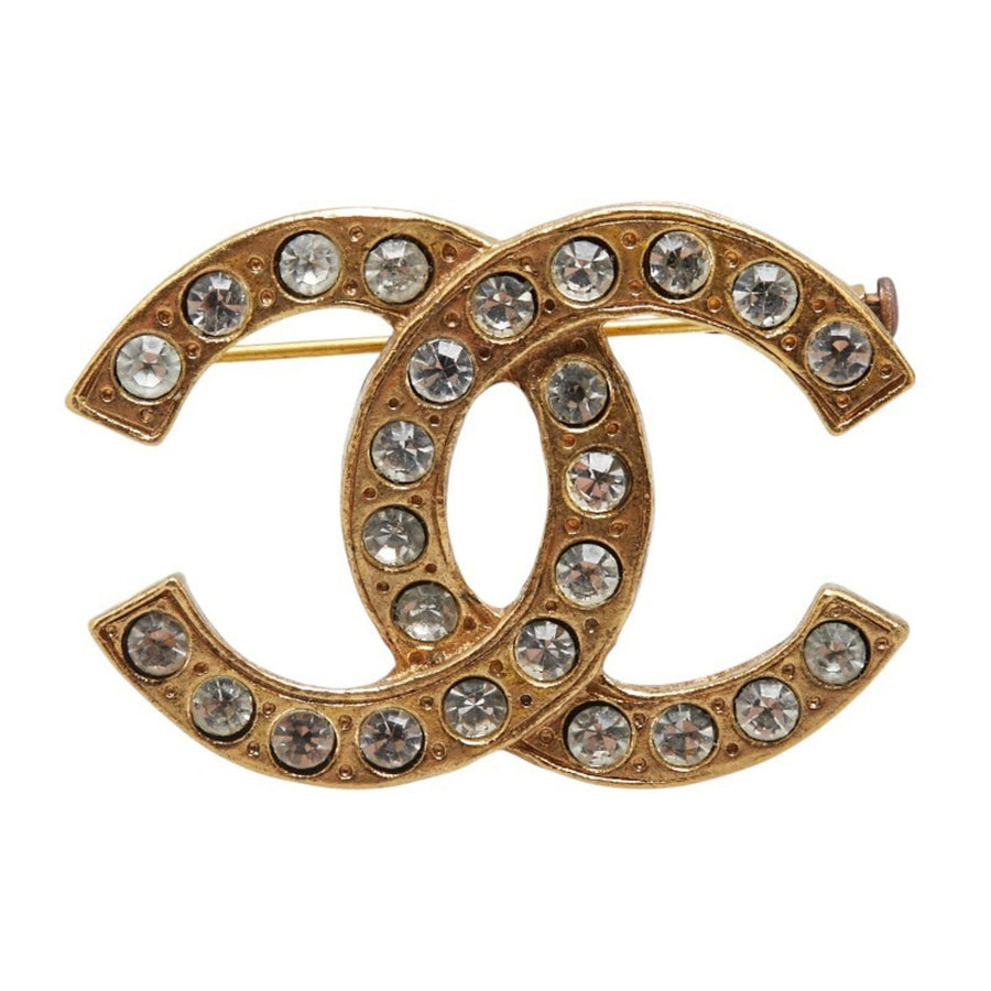 Chanel CC Crystal Brooch GoldTone Crystal
