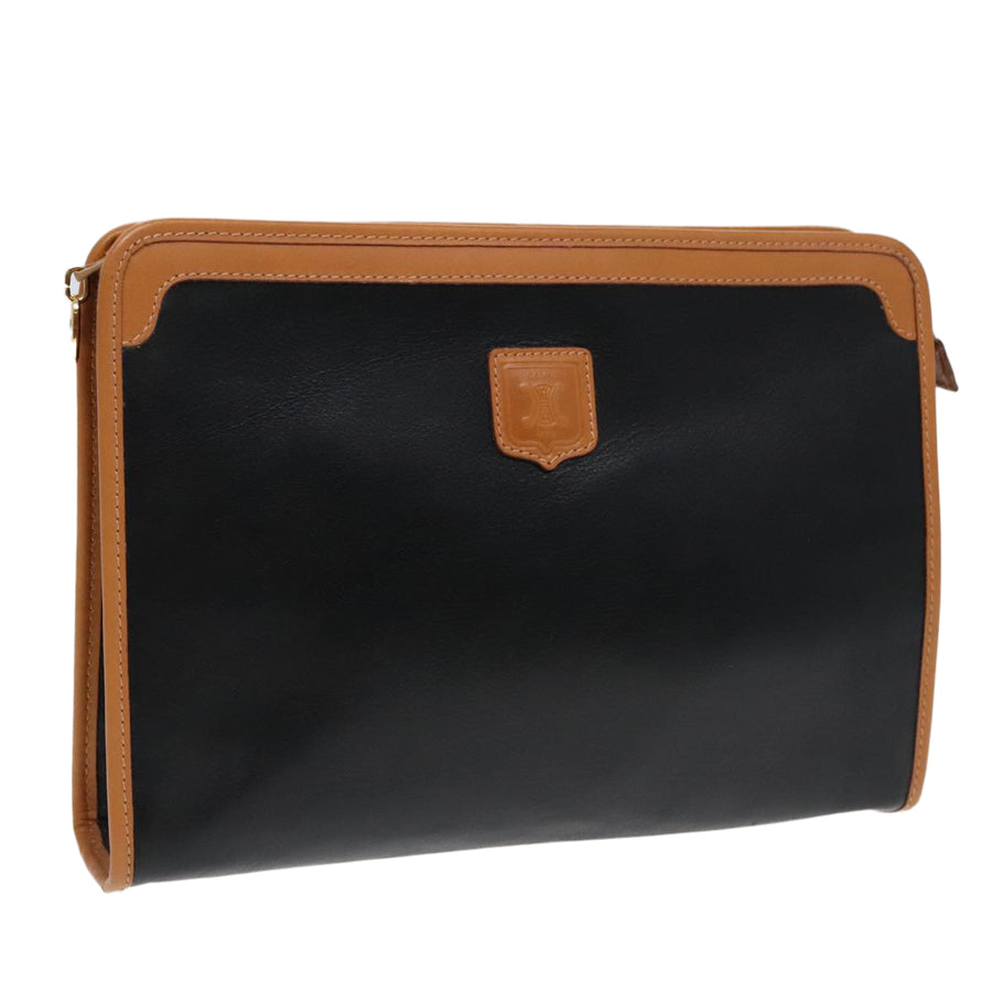 Celine Vintage Leather Clutch Black and Tan