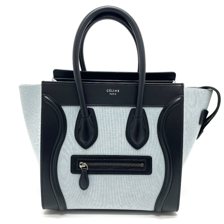 Celine Nano Luggage Tote Blue Canvas Black Leather