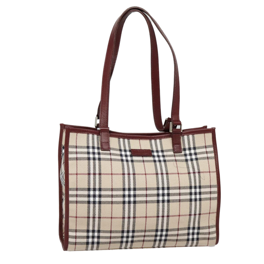 Burberry Classic Plaid Tote Brown Leather Trim