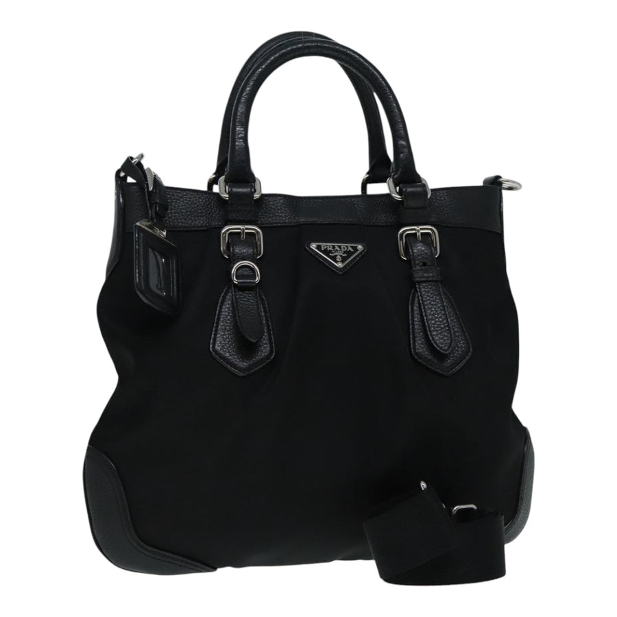 Prada Tessuto Medium Tote Black Nylon Leather Trim