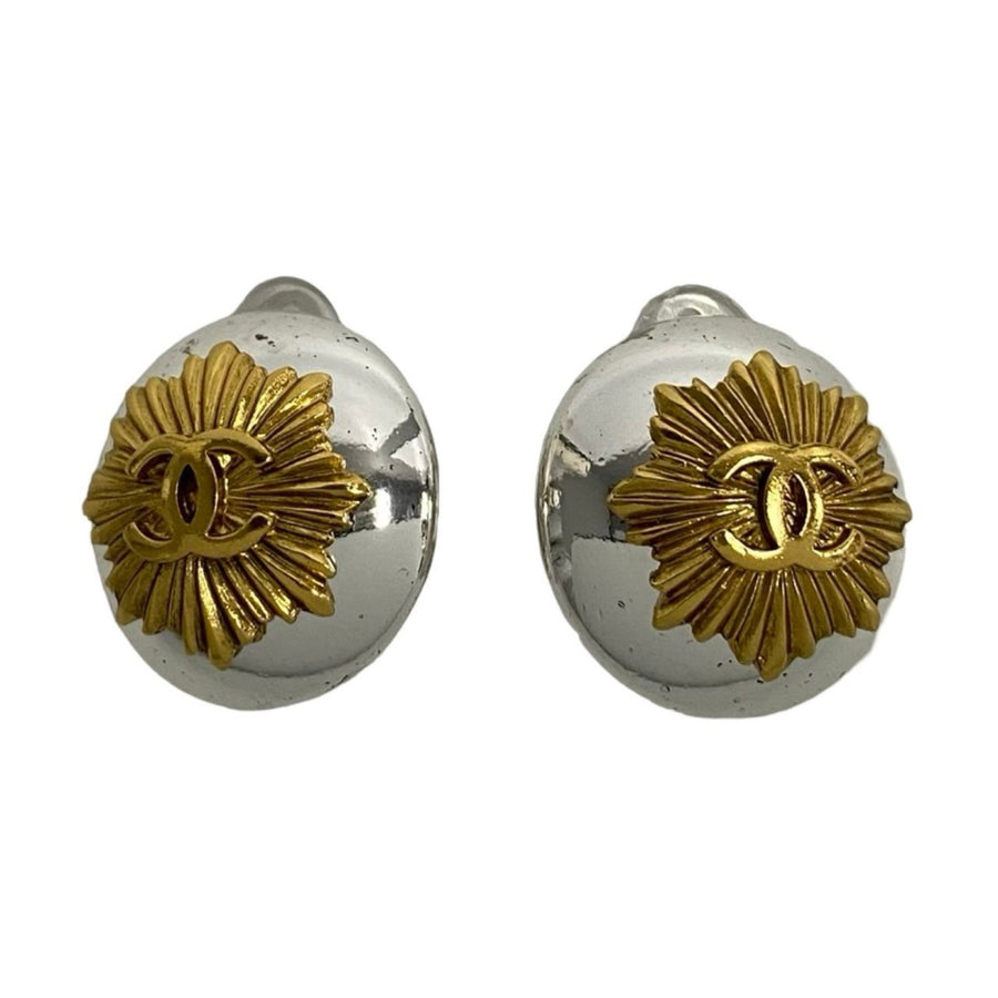 Chanel CC Logo Sunburst Earrings Clipon Style