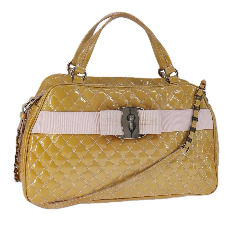 Salvatore Ferragamo 21G466 Yellow Patent Leather Bow Satchel