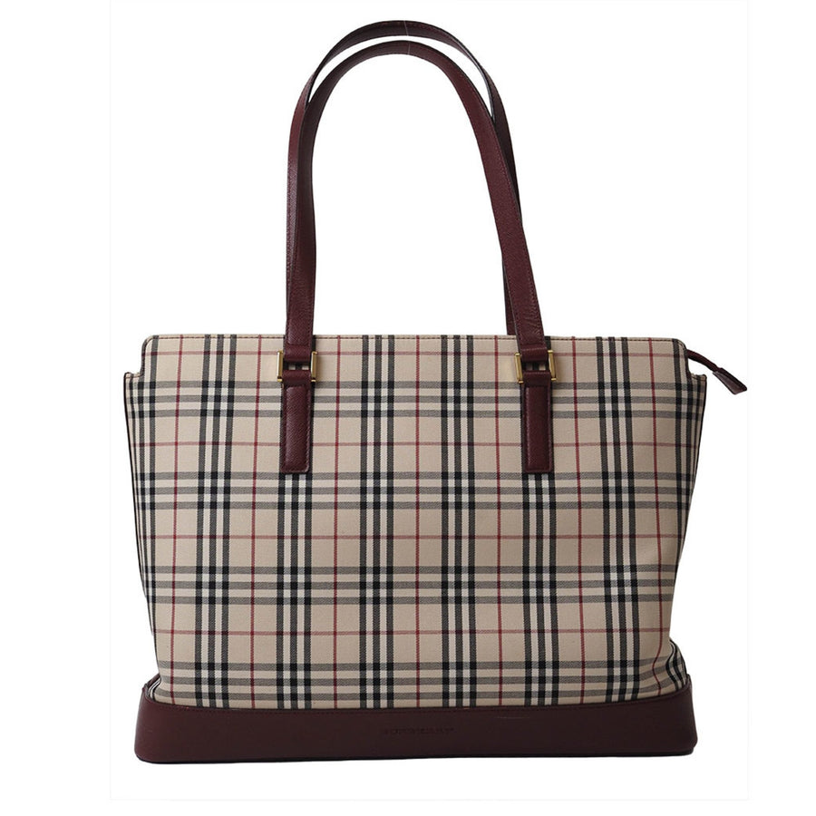 Burberry Nova Check Tote Leather Trim Classic Style