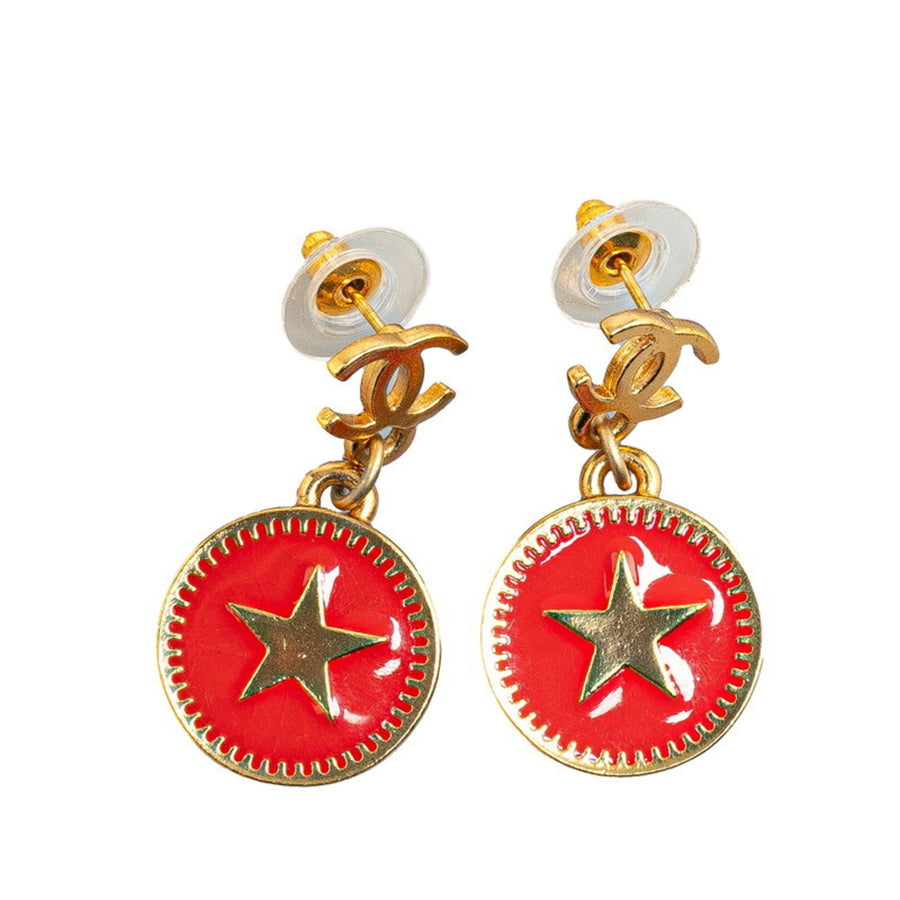 Chanel Red Star Drop Earrings