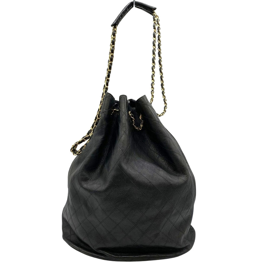 Chanel Quilted Leather Bucket Bag Drawstring Chain