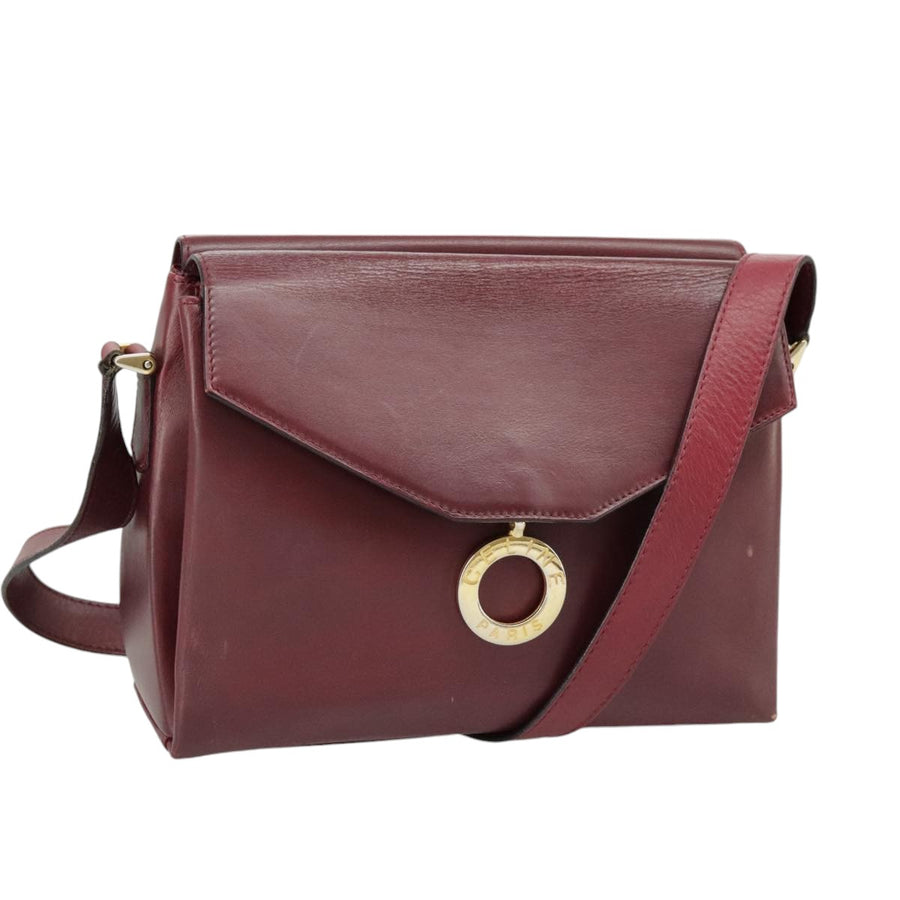 Celine Vintage Leather Shoulder Bag Burgundy