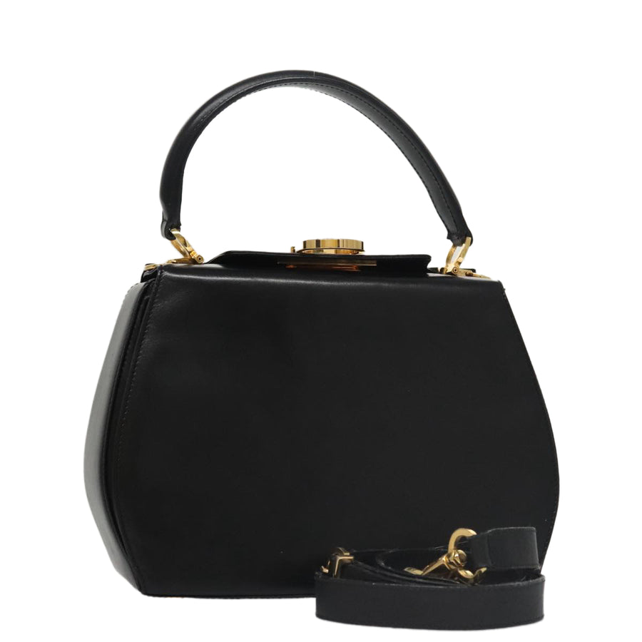 Salvatore Ferragamo Boxy Top Handle Bag Black Leather