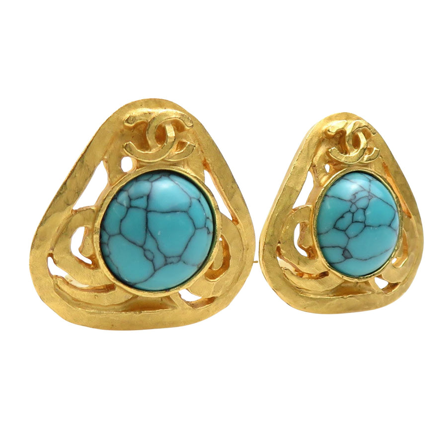 Chanel Vintage Turquoise Triangle Earrings