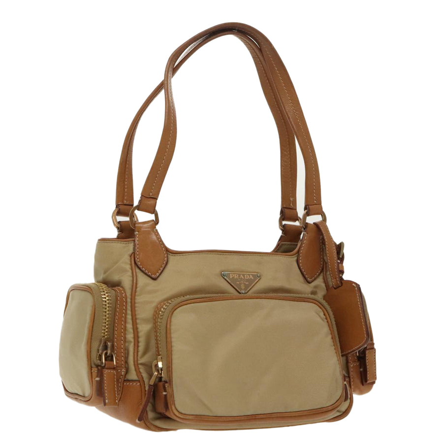 Prada Vintage Nylon Leather Handbag Beige