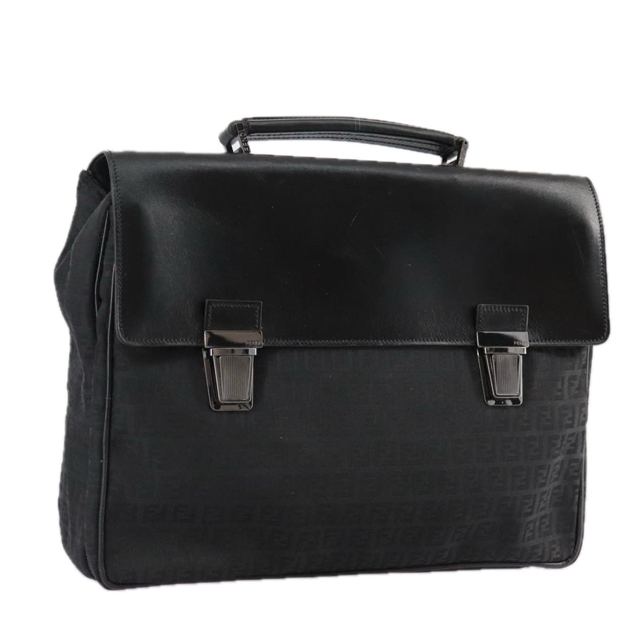 Fendi Zucca Briefcase Black Leather Trim