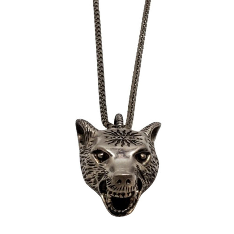 Gucci Wolf Head Pendant Necklace Silver