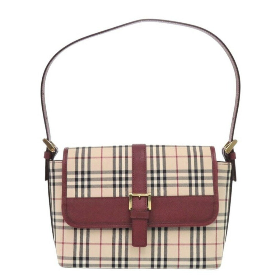 Burberry Burgundy Trim Check Shoulder Bag