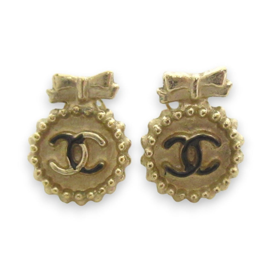 Chanel Bow CC Logo Earrings Gold