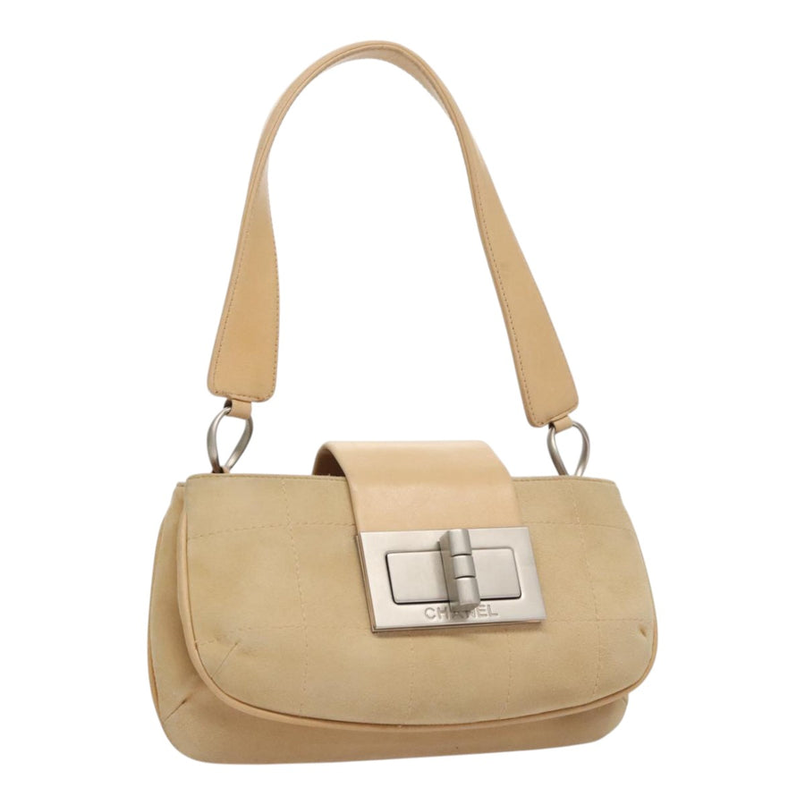 Chanel Suede Chocolate Bar Shoulder Bag with Chain Strap