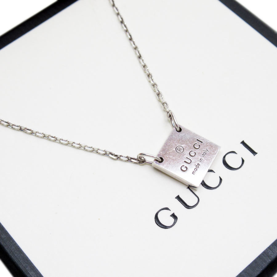 Gucci Silver Square Pendant Necklace