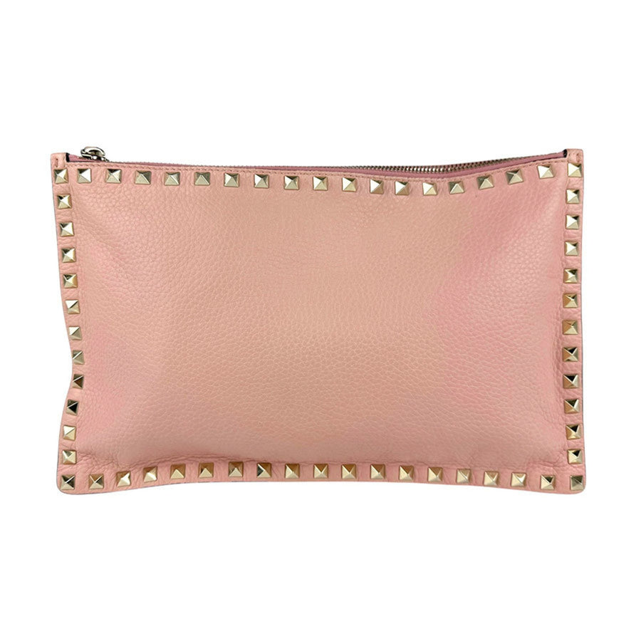 Valentino Rockstud Leather Clutch with Studded Detailing