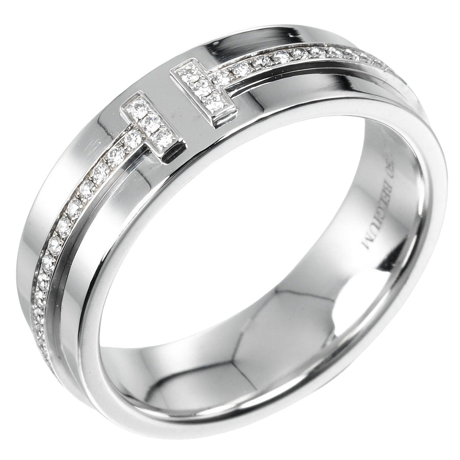 Tiffany & Co. White Gold T Two Ring with Box and Case