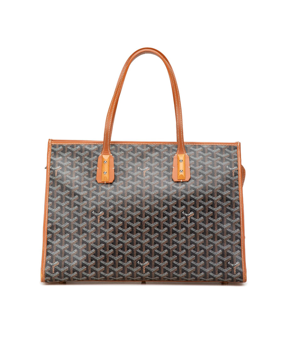Goyard Coated Canvas Tote Bag with Leather Trim and Top Zip Closure