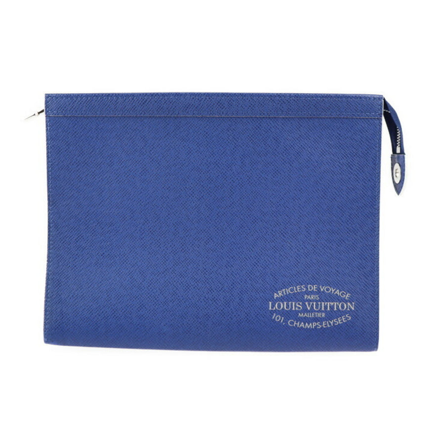 Louis Vuitton Pochette Voyage Clutch Blue Leather