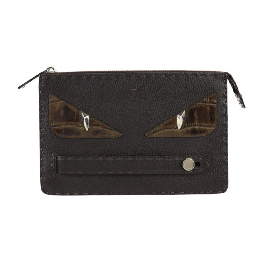 Fendi Monster Eye Clutch Brown Leather