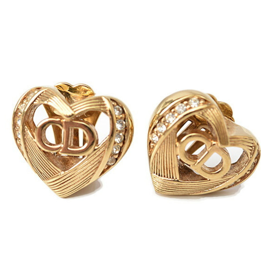 Dior CD Heart Earrings GoldTone Crystal