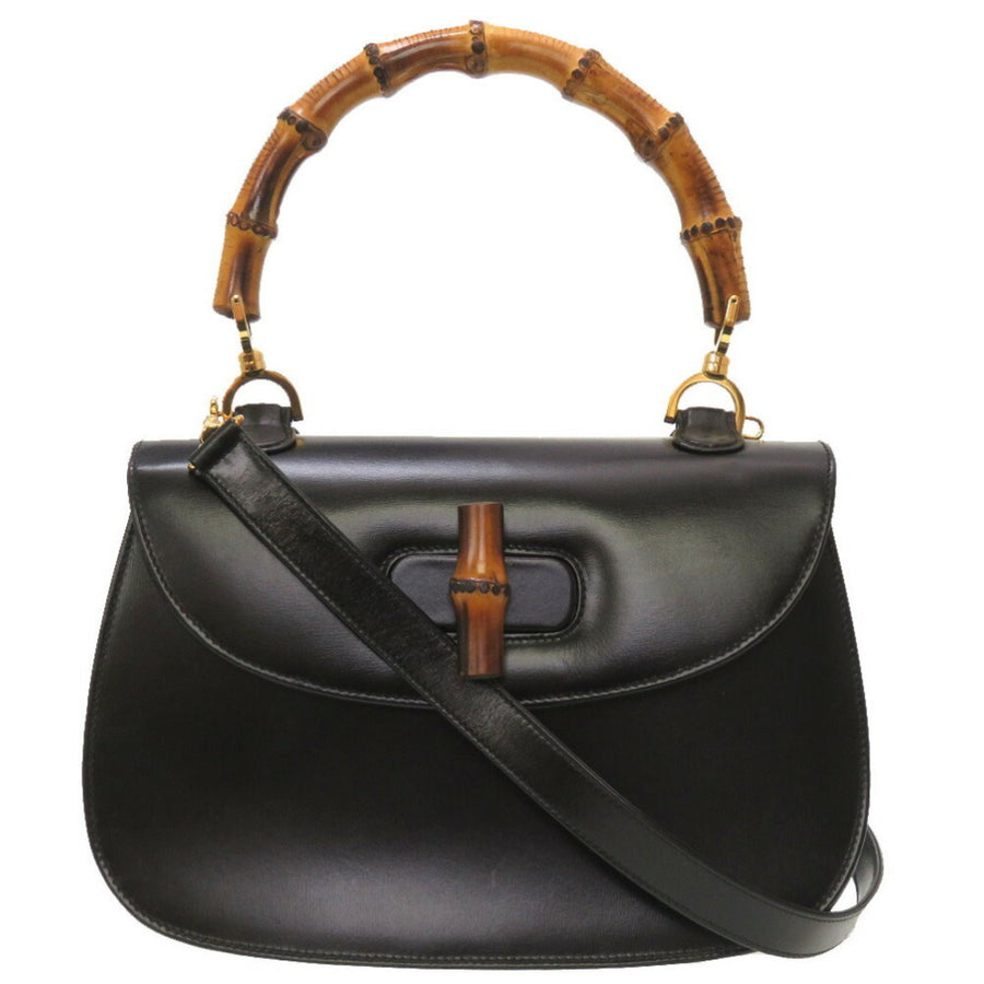 Gucci Bamboo Handle Shoulder Bag Black Leather