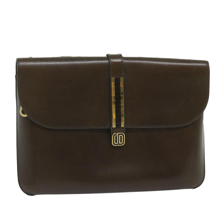 Dior Vintage Leather Clutch Brown GoldTone