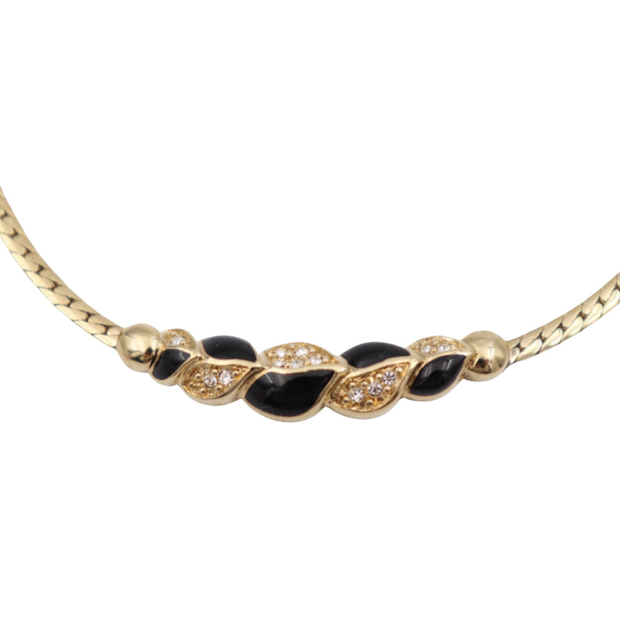 Dior Vintage Black Enamel Diamond Necklace
