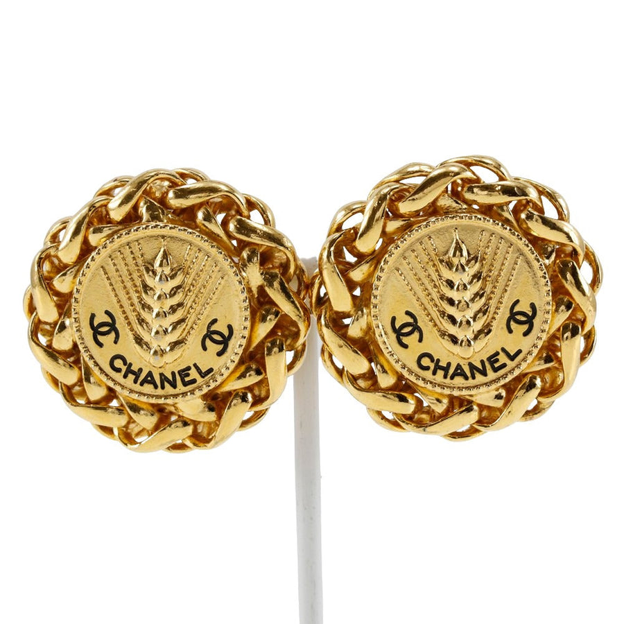 Chanel Wheat Clip Earrings GoldTone